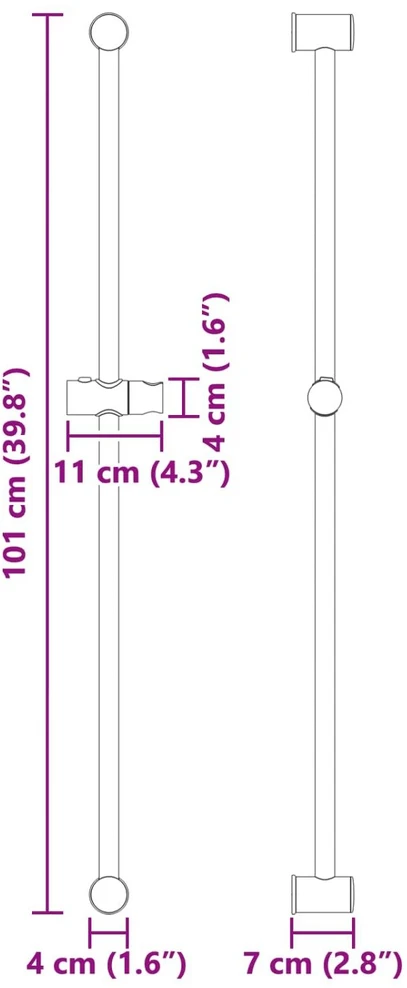Dušo galvutės laikiklis Juoda 100 cm Nerūdijantis plienas