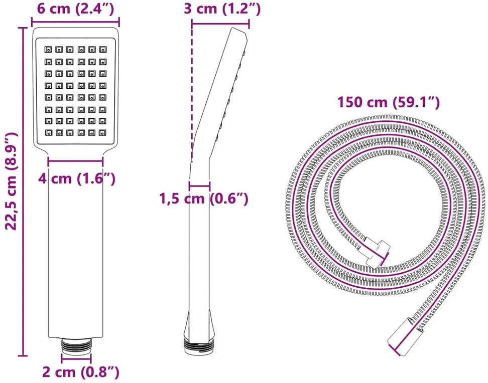 Dušo galvutės rinkinys Juoda 150 cm Nerūdijantis plienas