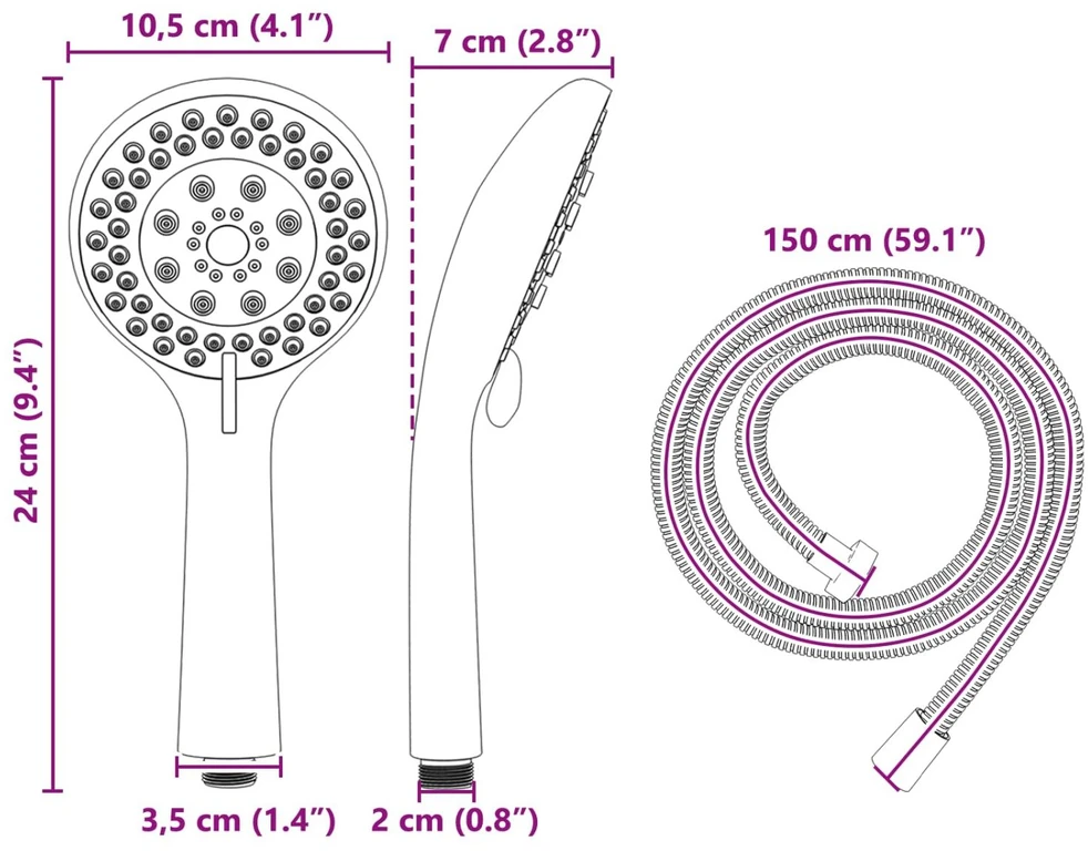 Dušo galvutės rinkinys Juoda 150 cm Nerūdijantis plienas