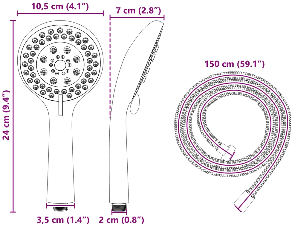 Dušo galvutės rinkinys Juoda 150 cm Nerūdijantis plienas