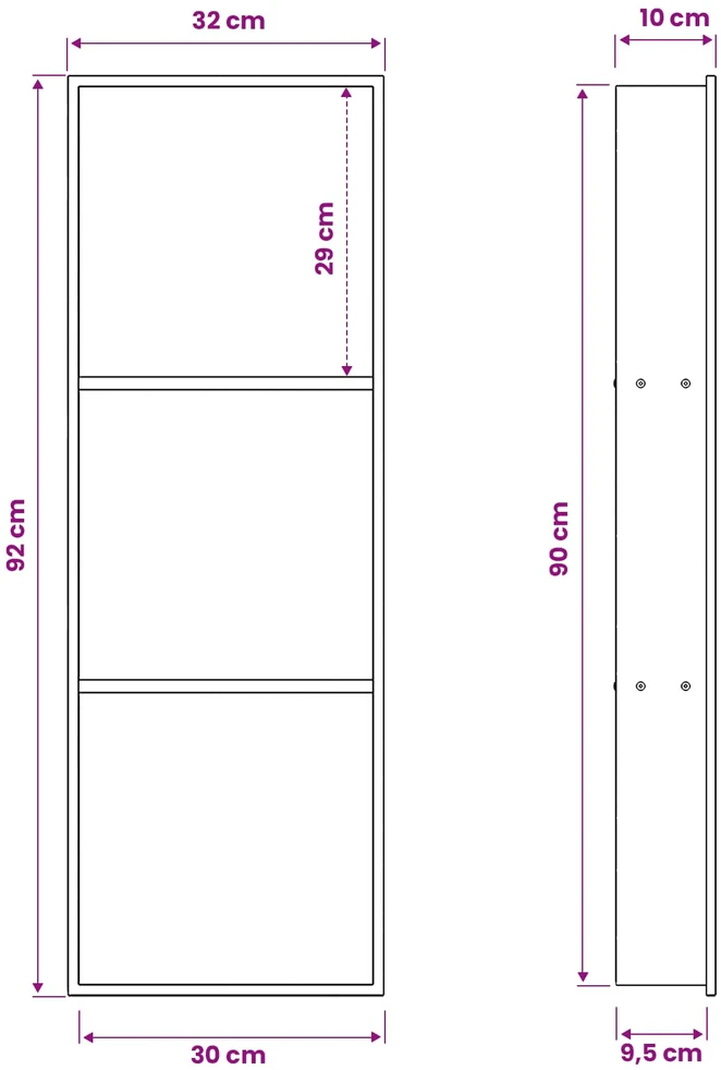 Dušo niša Juoda 92 x 32 x 10 cm Nerūdijantis plienas