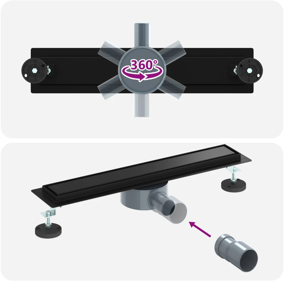 Dušo nuotekų 2-in-1 su 360° sifonu Juoda 50 cm