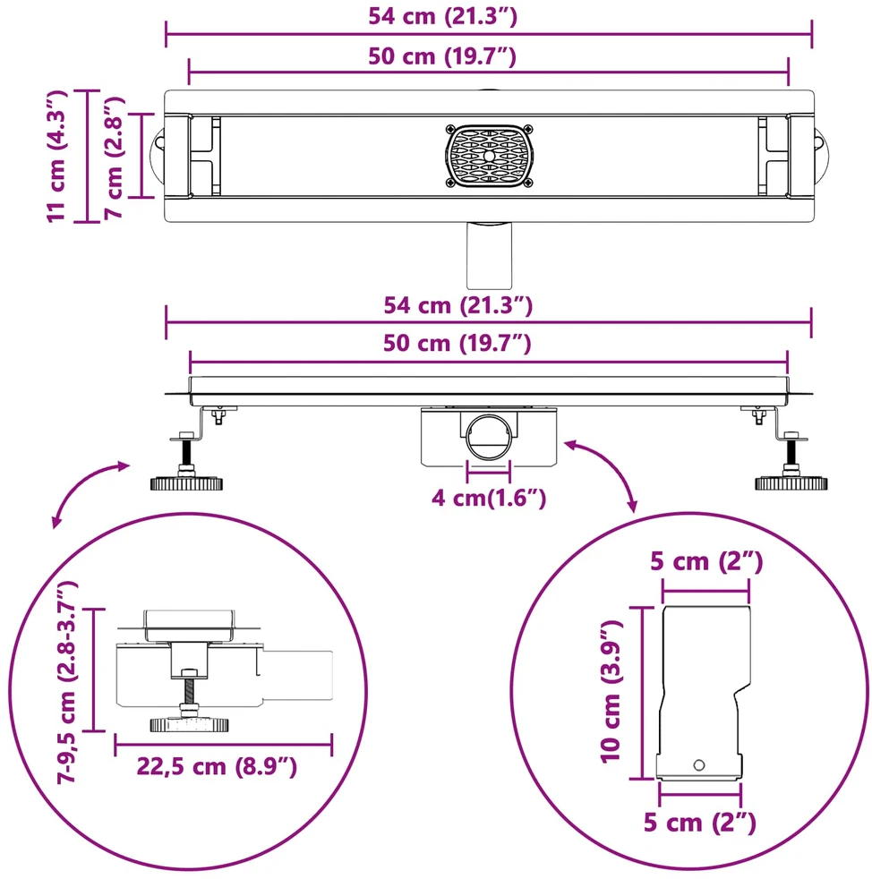 Dušo nuotekų 2-in-1 su 360° sifonu Juoda 50 cm