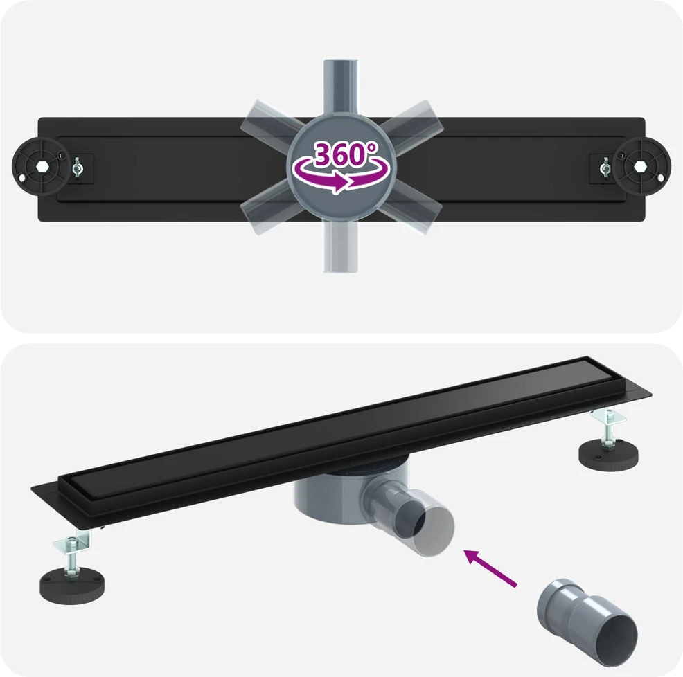 Dušo nuotekų 2-in-1 su 360° sifonu Juoda 60 cm