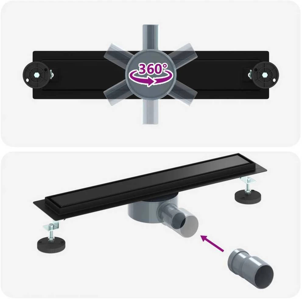 Dušo nuotekų 2-in-1 su 360° sifonu Juoda 50 cm