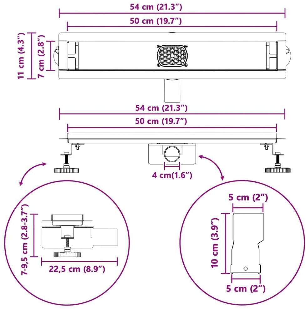 Dušo nuotekų 2-in-1 su 360° sifonu Juoda 50 cm