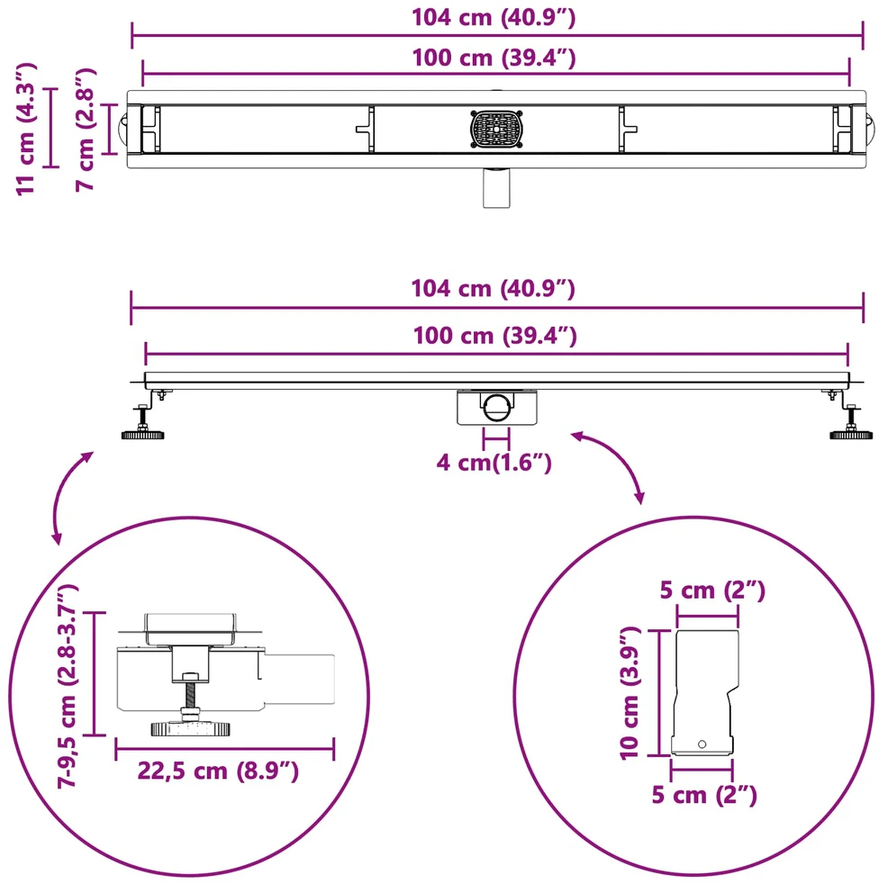 Dušo nuotekų 2-in-1 su 360° sifonu Sidabrinė 100 cm