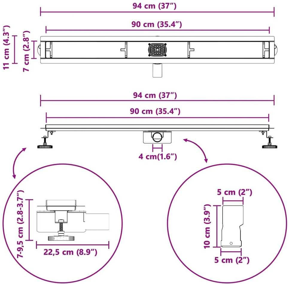 Dušo nuotekų 2-in-1 su 360° sifonu Sidabrinė 90 cm