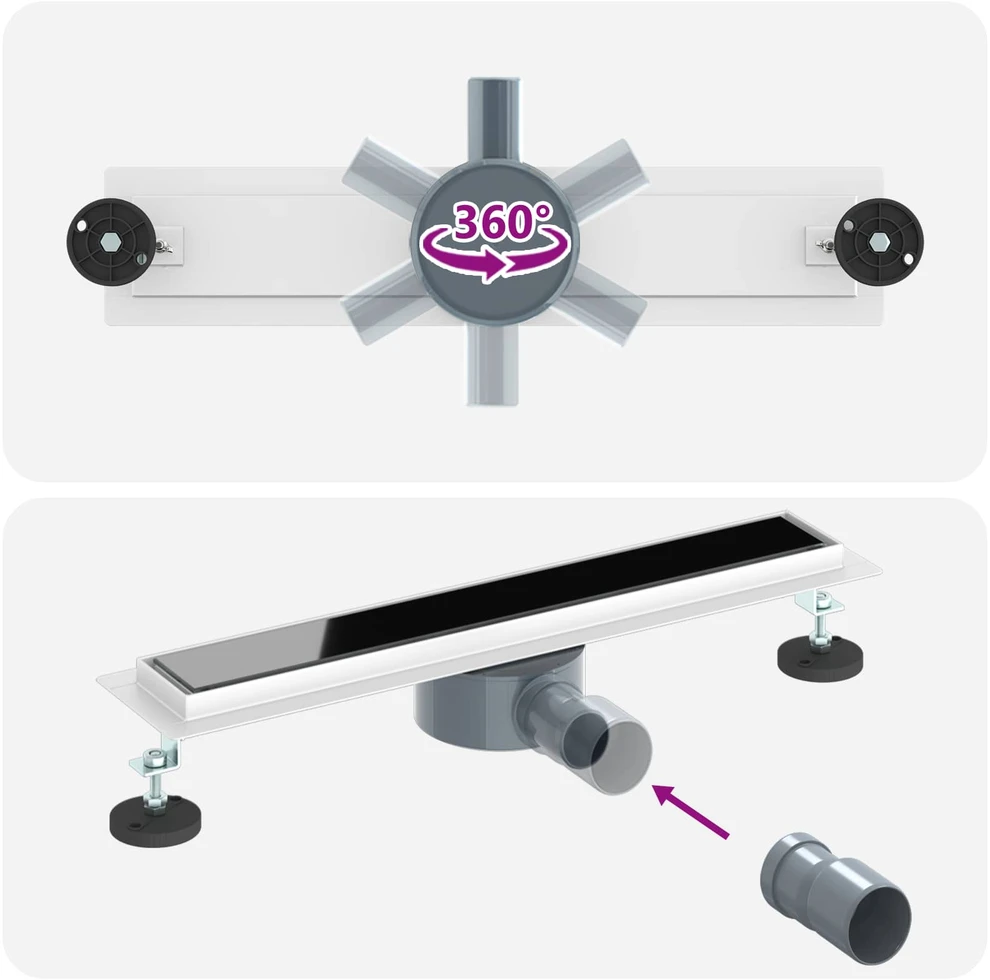 Dušo nuotekų stiklinis dangtelis su 360° sifonu Juoda 50 cm