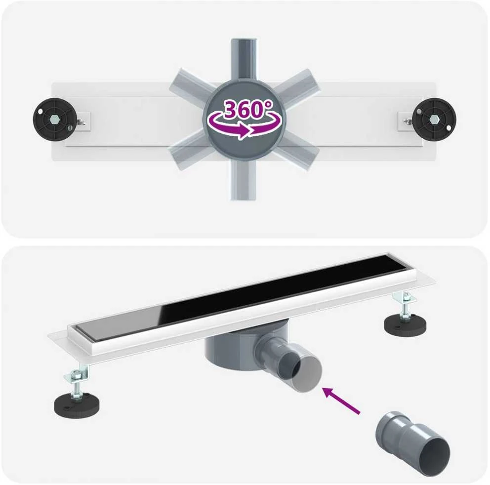 Dušo nuotekų stiklinis dangtelis su 360° sifonu Juoda 50 cm