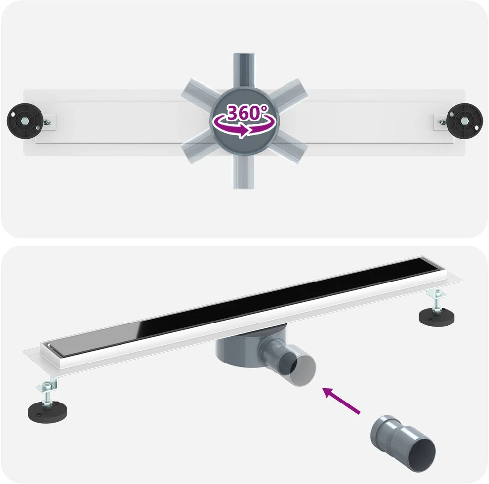Dušo nuotekų stiklinis dangtelis su 360° sifonu Juoda 70 cm