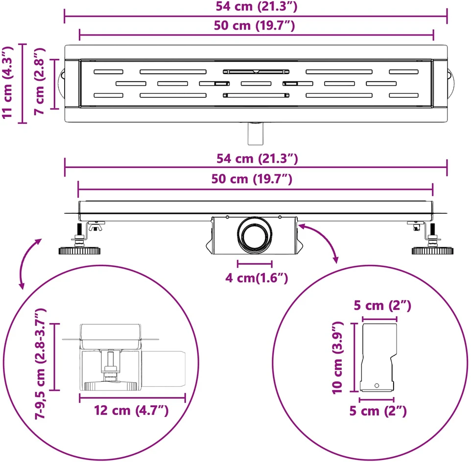 Dušo nutekėjimas su linijiniu dizainu Sidabro 50 cm