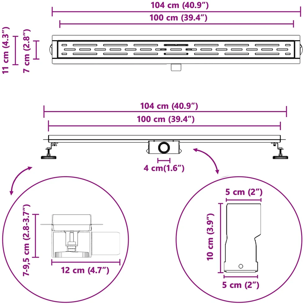 Dušo nutekėjimas su linijiniu dizainu Sidabro 100 cm