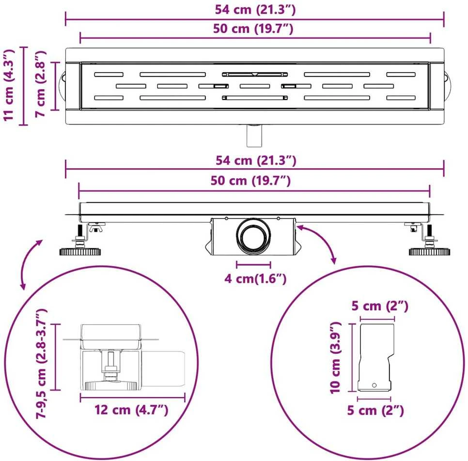 Dušo nutekėjimas su linijiniu dizainu Sidabro 50 cm