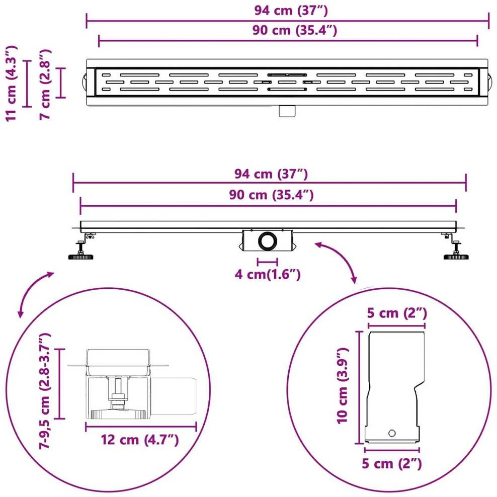 Dušo nutekėjimas su linijiniu dizainu Sidabro 90 cm