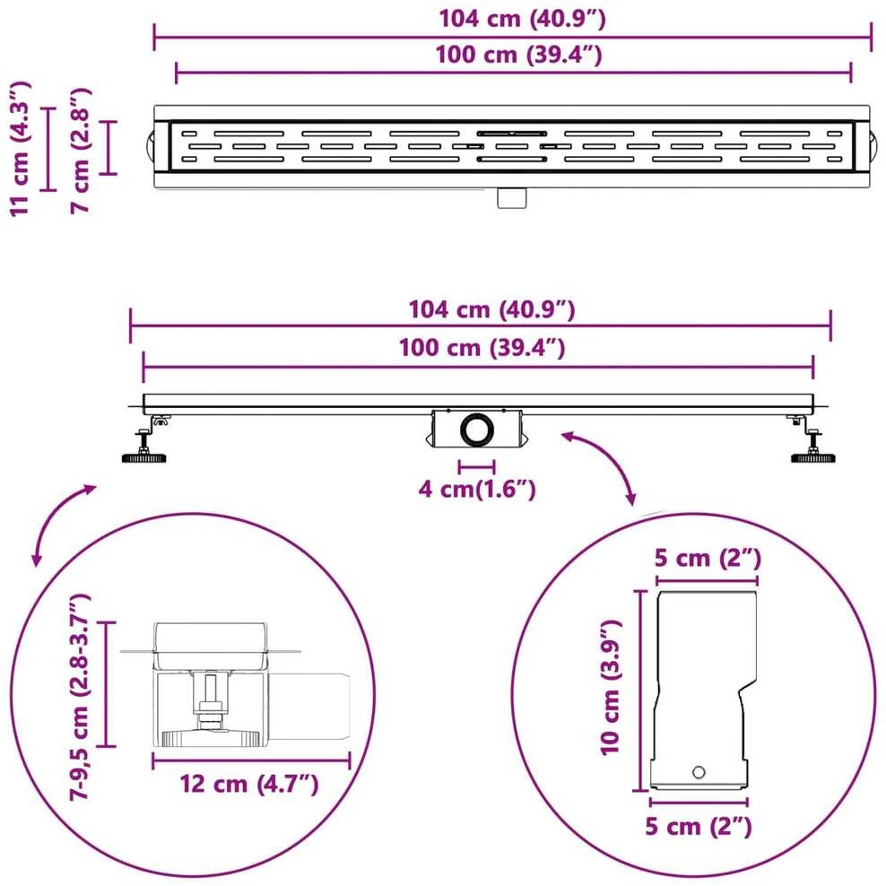 Dušo nutekėjimas su linijiniu dizainu Sidabro 100 cm