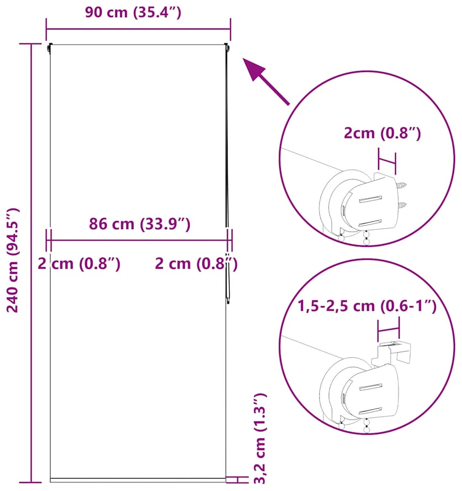 Dušo roletas, 90x240 cm, audinio plotis 86 cm