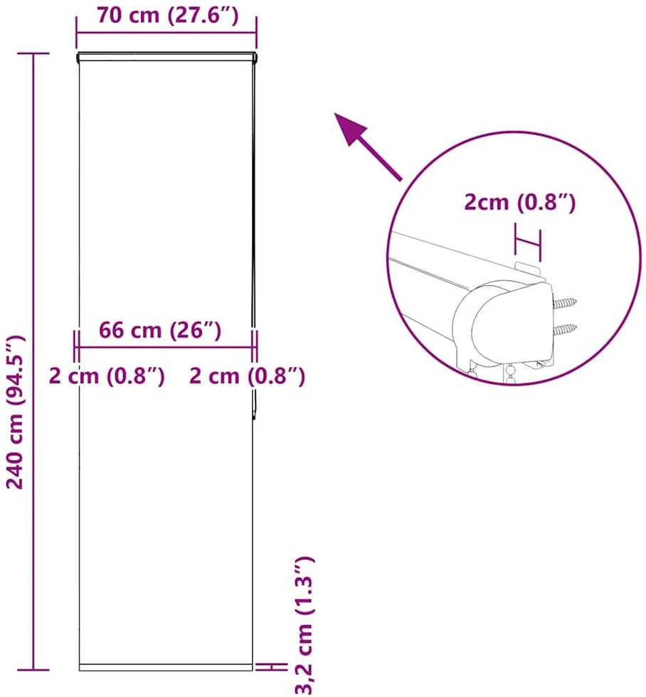 Dušo roletas su kasete, 70x240 cm, audinio plotis 66 cm