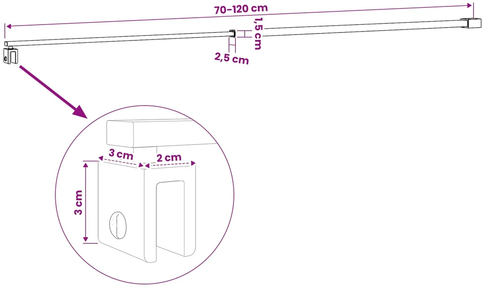 Dušo sienelės laikiklis 70-120 cm 6/8 mm stiklui Chromo