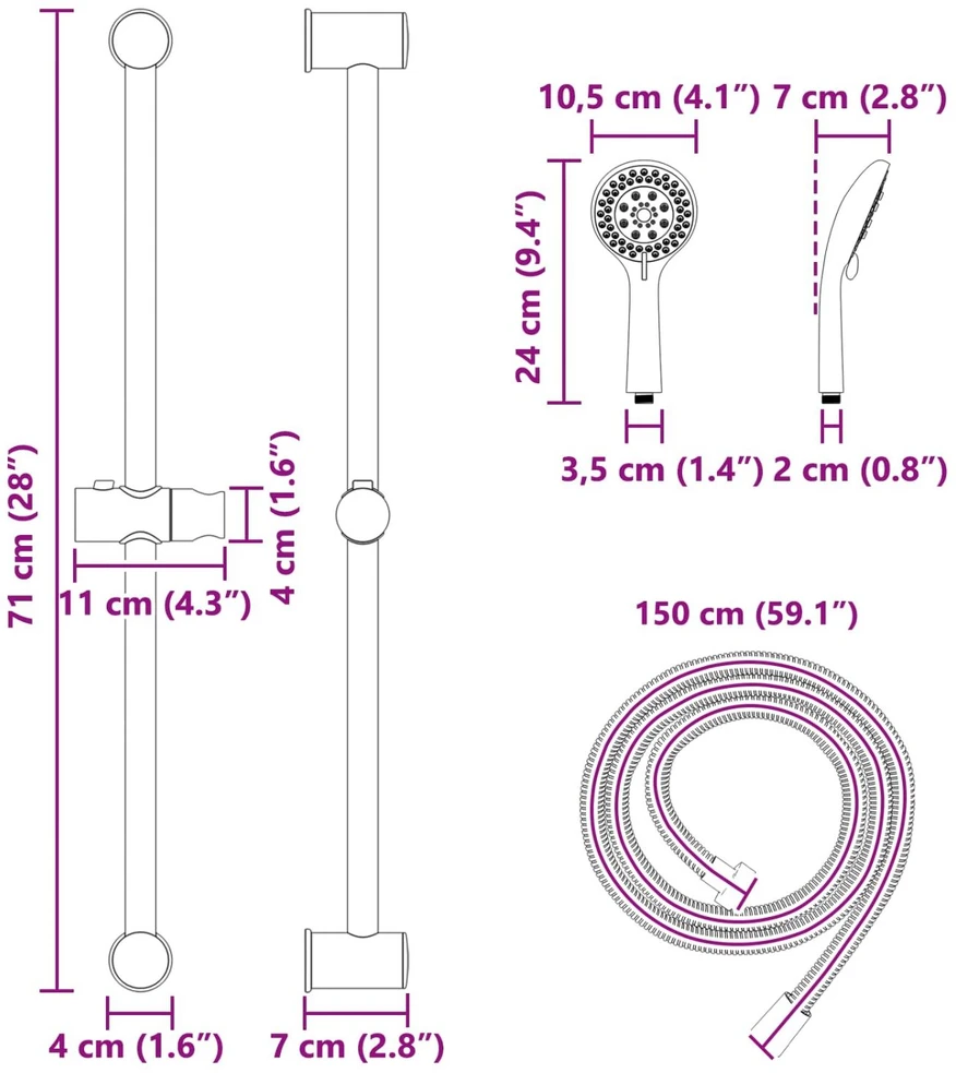 Dušo sistemos rinkinys Chromo 70 cm Nerūdijantis plienas