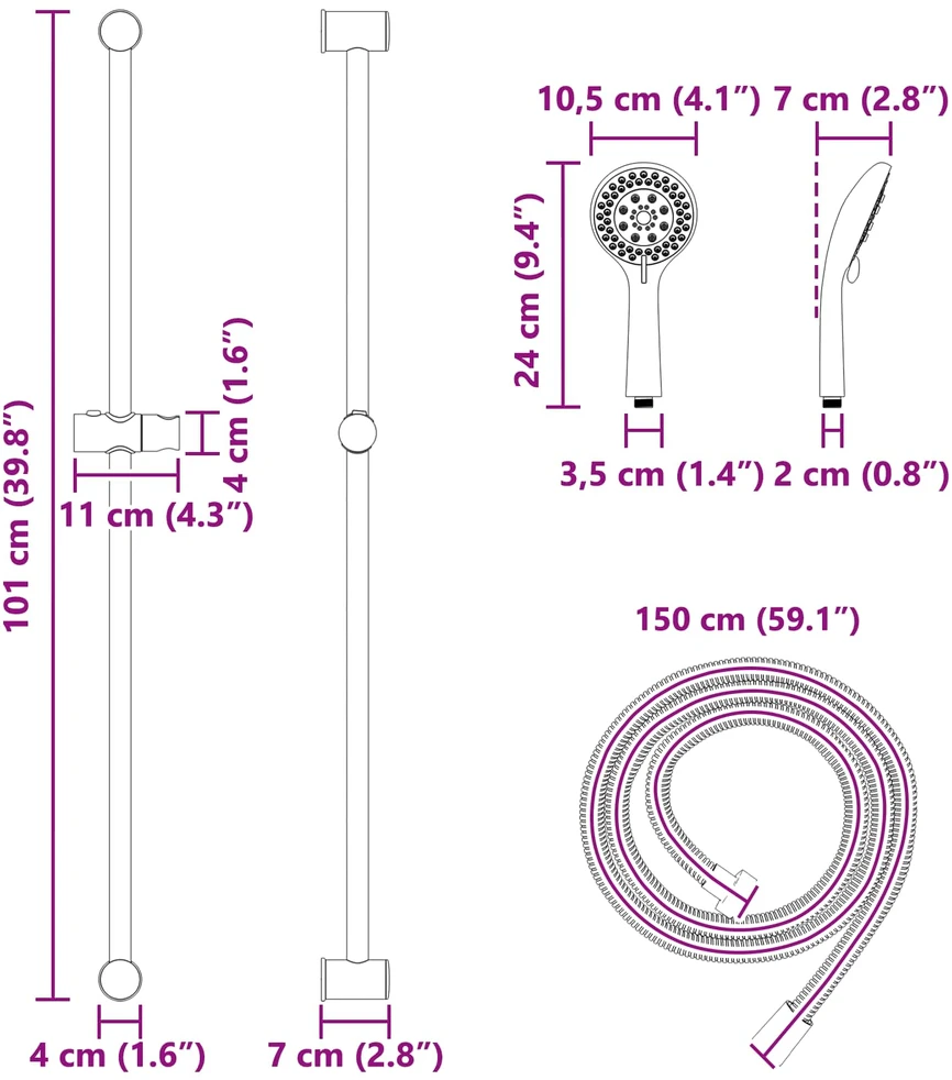 Dušo sistemos rinkinys Juoda 100 cm Nerūdijantis plienas