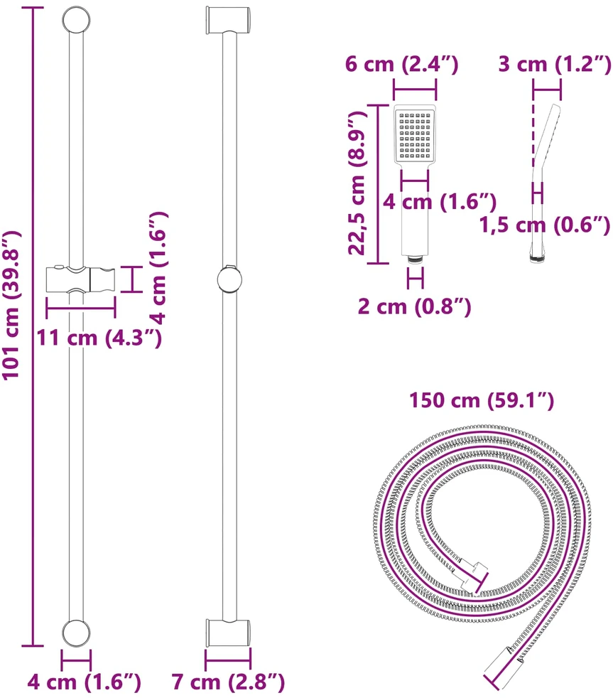 Dušo sistemos rinkinys Juoda 100 cm Nerūdijantis plienas