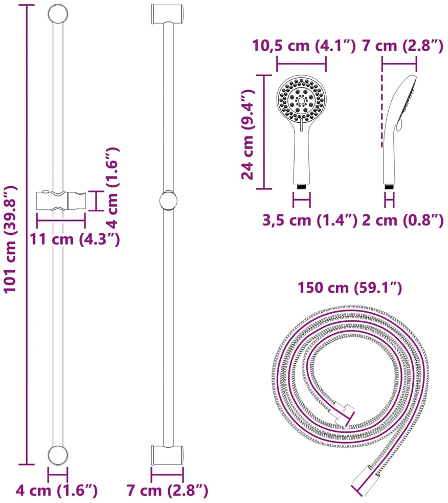 Dušo sistemos rinkinys Juoda 100 cm Nerūdijantis plienas