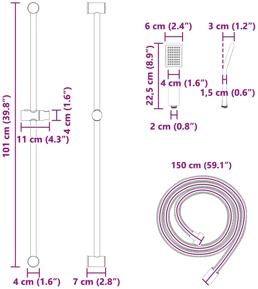Dušo sistemos rinkinys Juoda 100 cm Nerūdijantis plienas