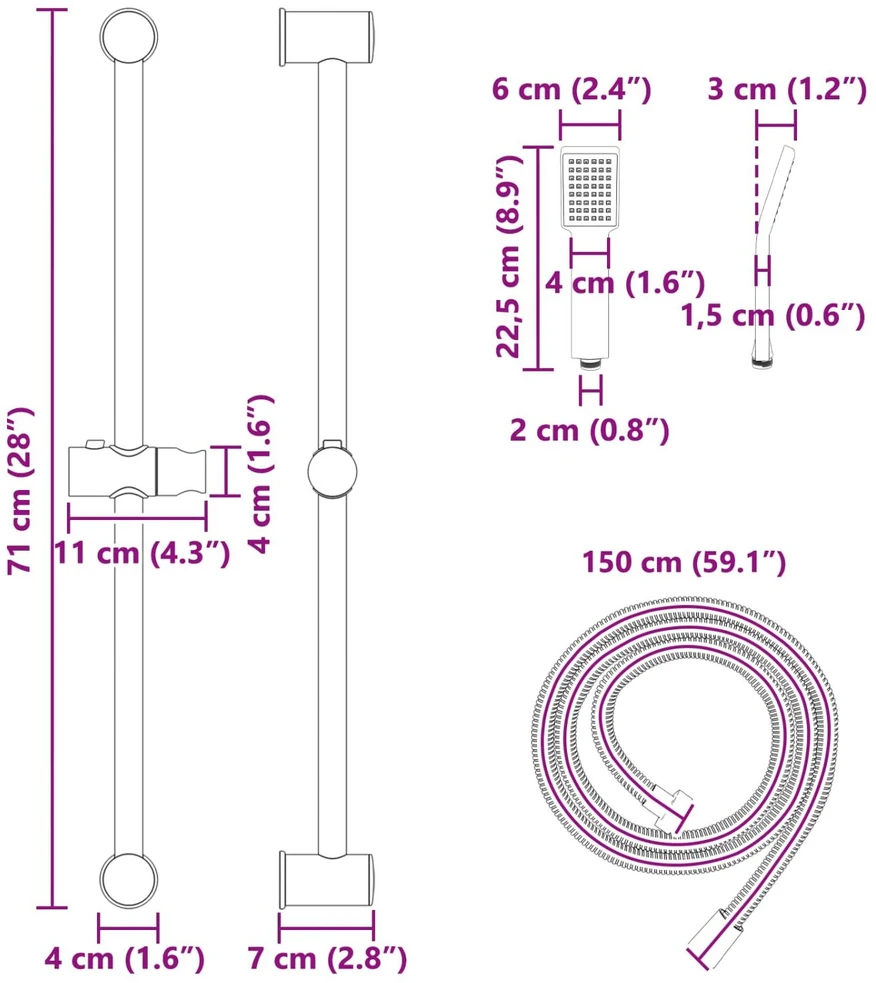 Dušo sistemos rinkinys Juoda 70 cm Nerūdijantis plienas
