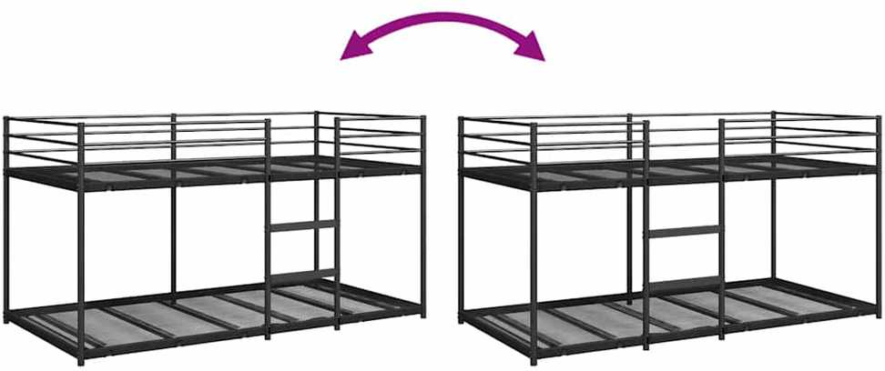Dviaukštė lova be čiužinio Juoda 80x200 cm Plienas