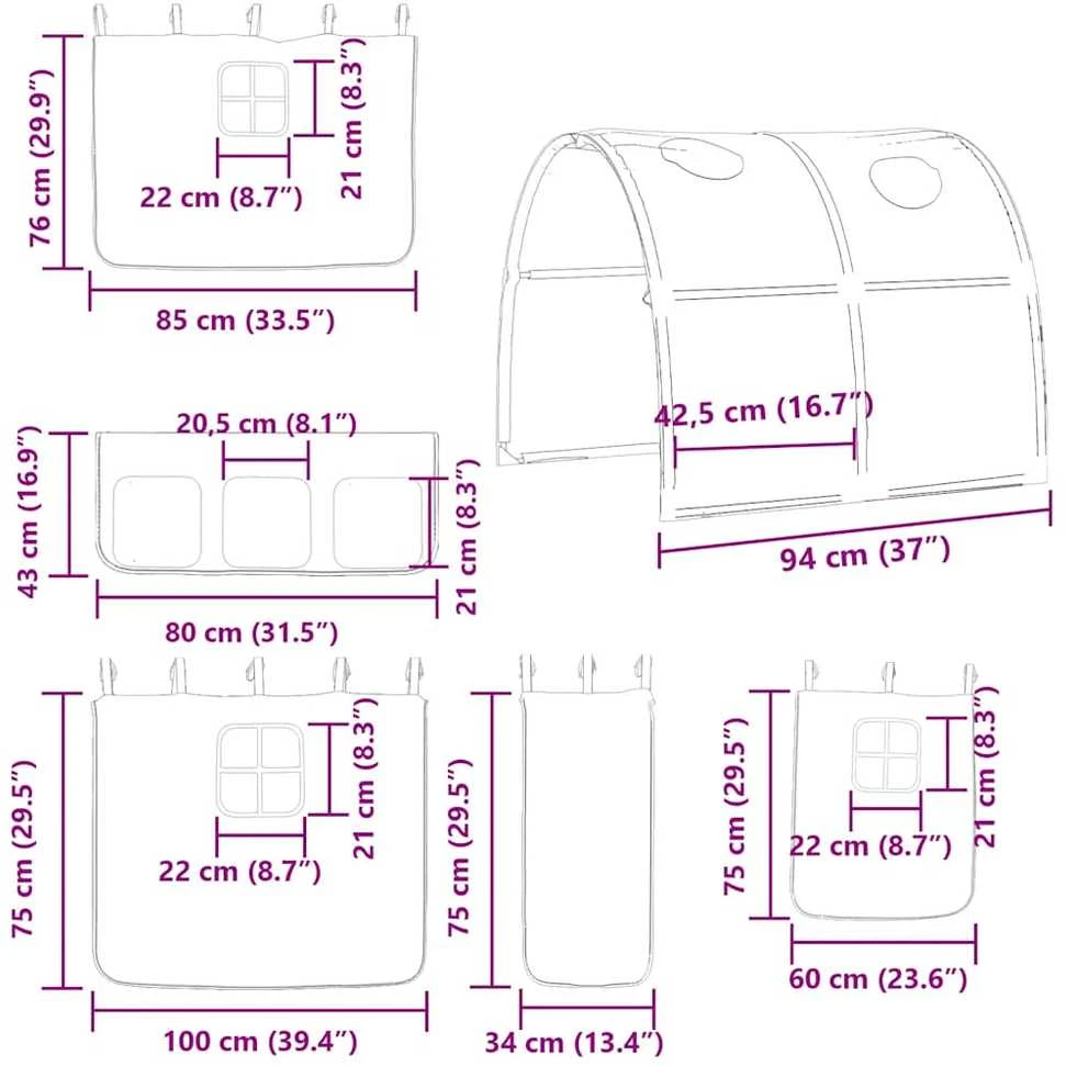 Dviaukštė lova su užuolaidomis ir čiuožykla, rožinė, 80x200cm
