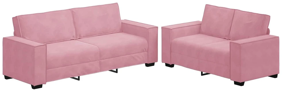 Sofa Dviejų dalių sofos komplektas su pagalvėlėmis, rožinis aksomas