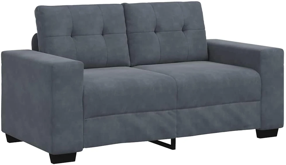Sofa Dviejų dalių sofos komplektas su pagalvėlėmis, tamsiai pilkas, aksomas