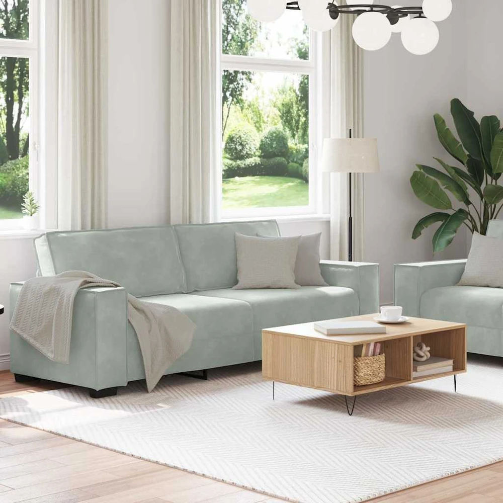 Sofa Dviejų dalių sofos komplektas su pagalvėlėmis, šviesiai pilkas aksomas