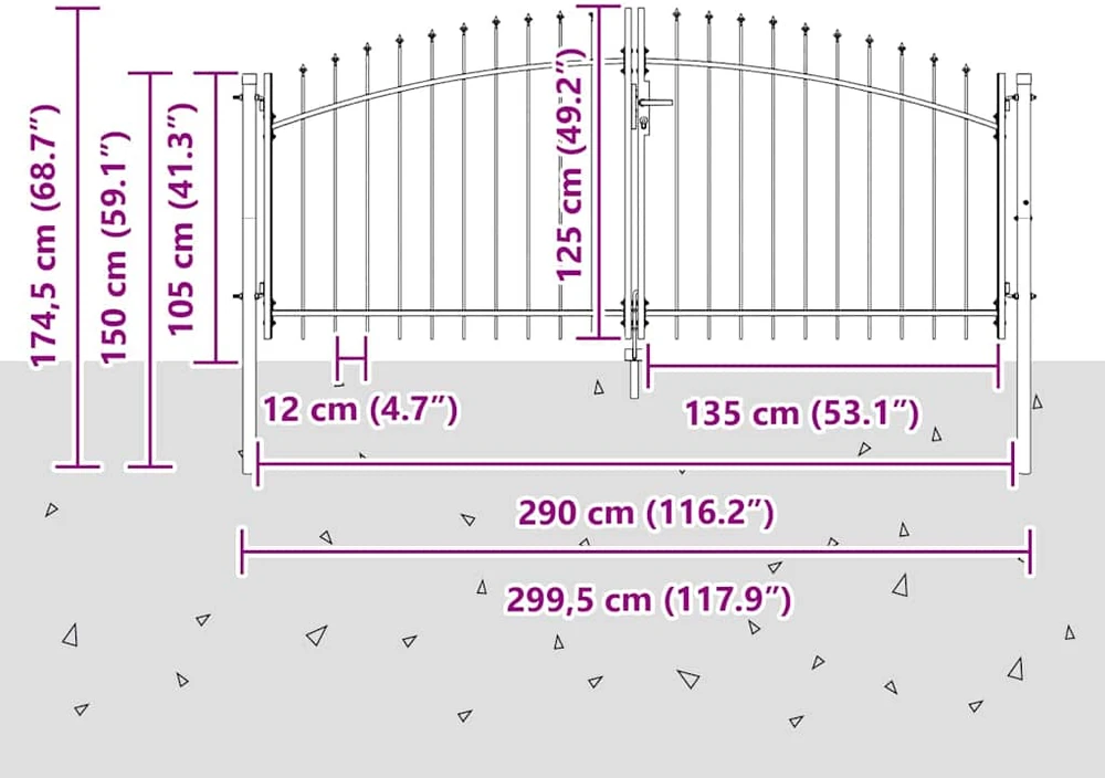 Dviejų durų vartai WOERDEN 299,5 x 174,5 cm Plienas Užrakintas