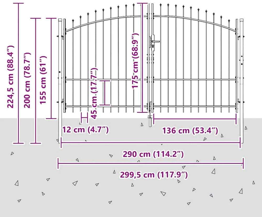 Dviejų durų vartai WOERDEN 299,5 x 224,5 cm Plienas Užrakintas