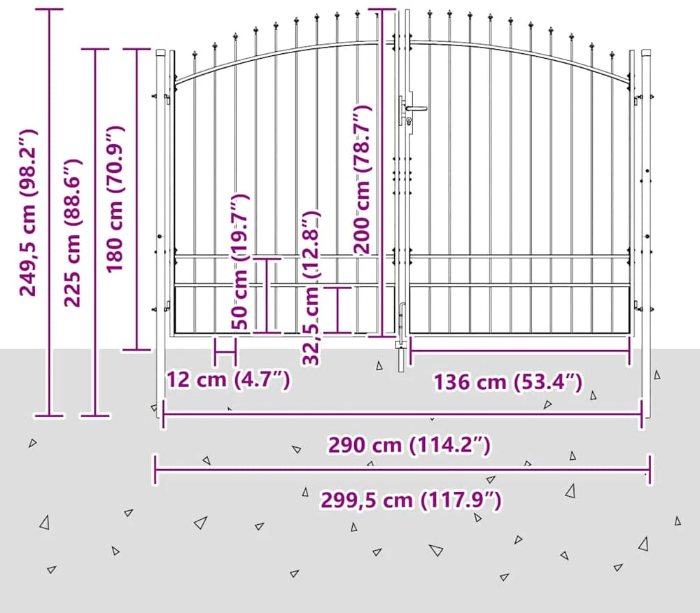 Dviejų durų vartai WOERDEN 299,5 x 249,5 cm Plienas Užrakintas