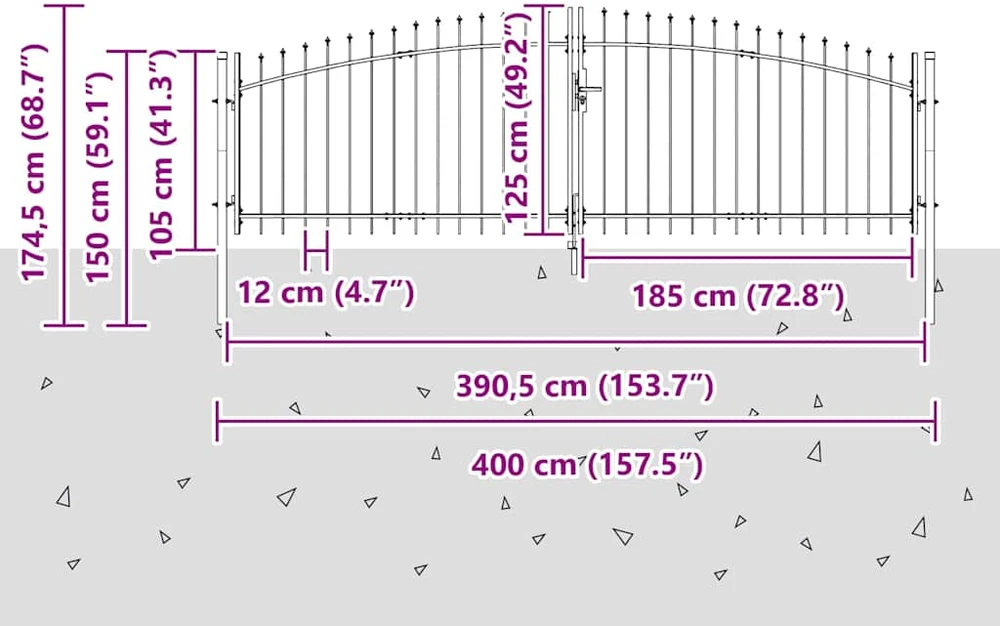 Dviejų durų vartai WOERDEN 400 x 174,5 cm Plienas Užrakintas