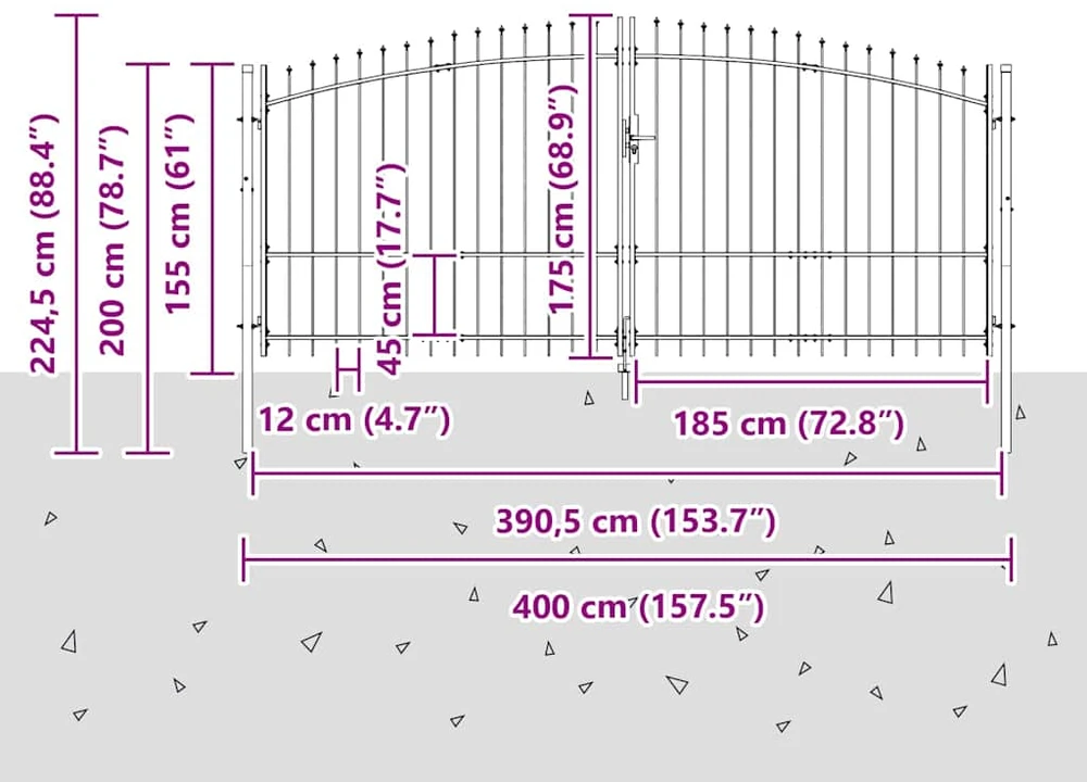 Dviejų durų vartai WOERDEN 400 x 224,5 cm Plienas Užrakintas