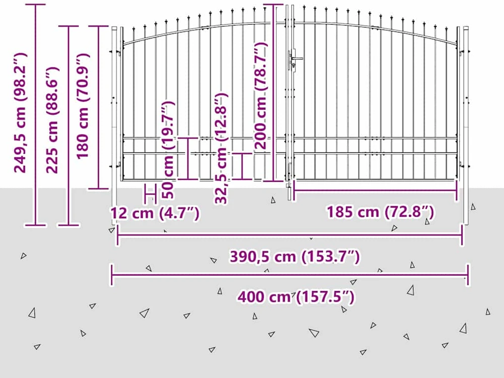 Dviejų durų vartai WOERDEN 400 x 249,5 cm Plienas Užrakintas
