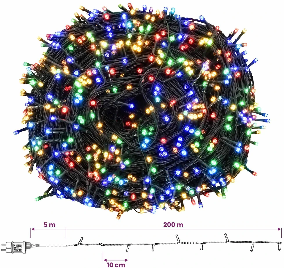 Dviejų spalvų režimo kalėdinės girliandos 2000 LED