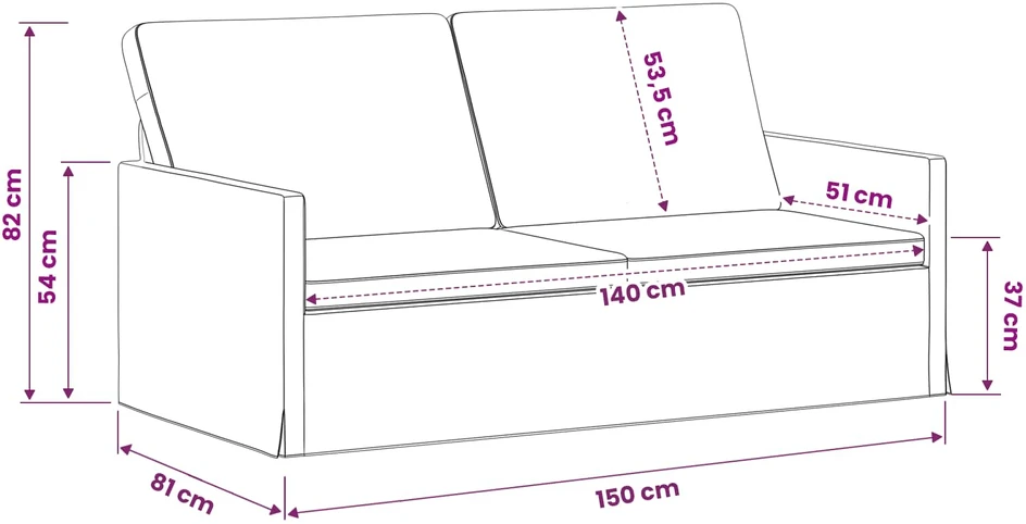 Dviejų vietų sofa Šviesi geltona 150 x 81 x 82 cm Audinys