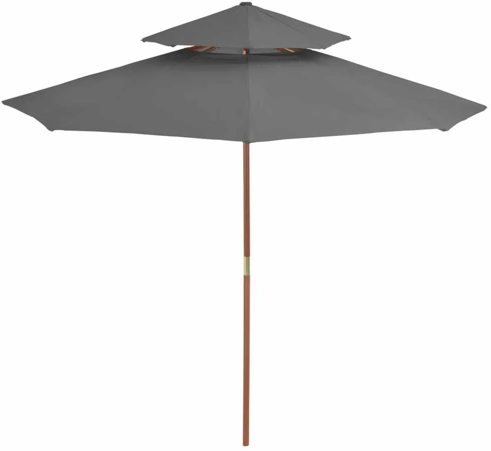 Skėtis su mediniu stulpu, antracito, 270cm, su dvigubu stogu