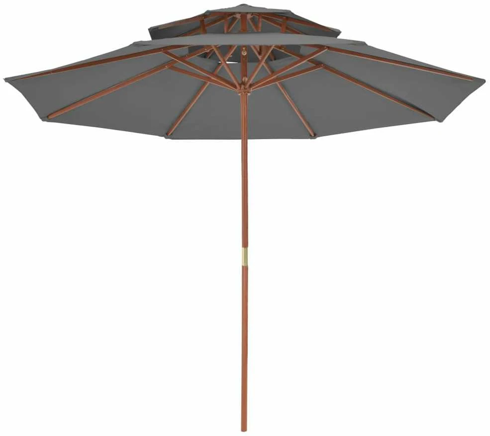 Skėtis su mediniu stulpu, antracito, 270cm, su dvigubu stogu