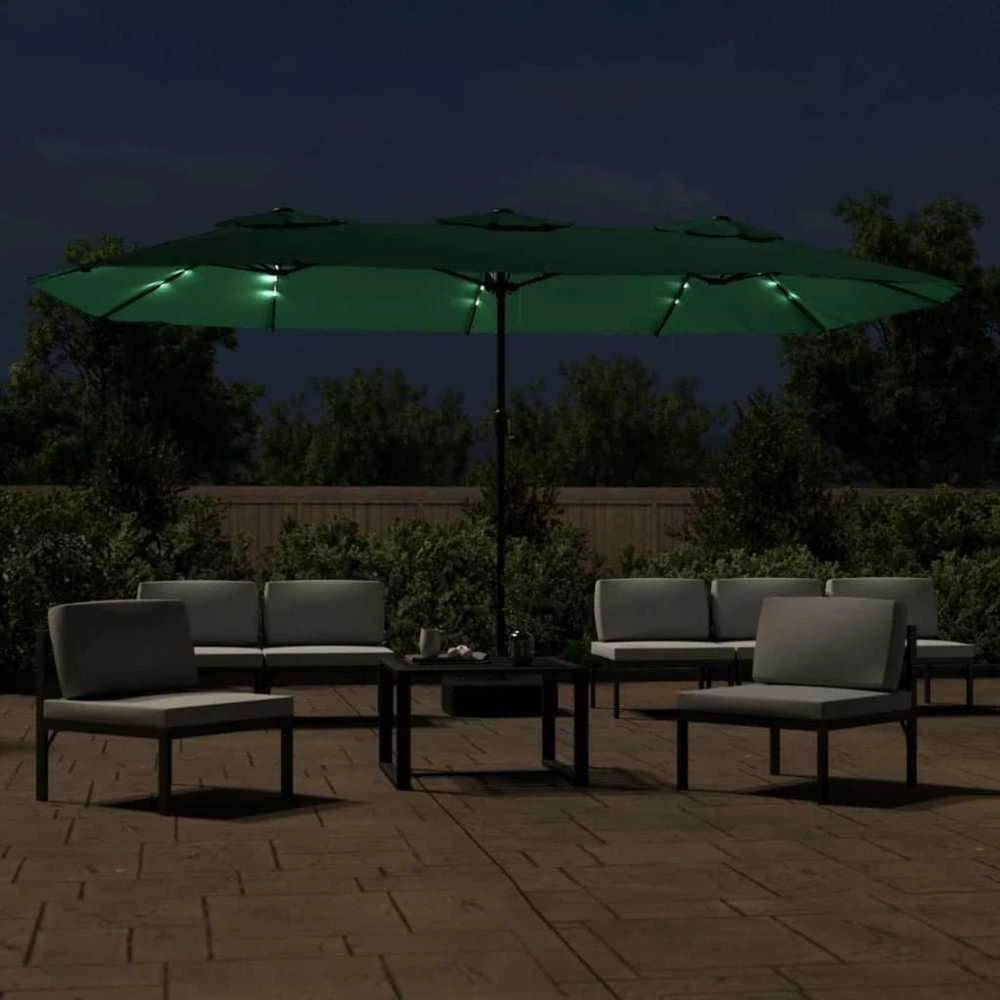 Dvigubas sodo skėtis nuo saulės su LED, žalias, 449x245cm
