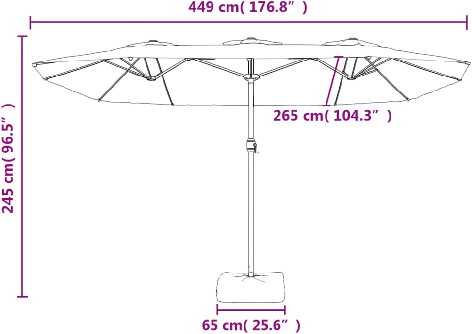 Dvigubas sodo skėtis nuo saulės su LED, terakota, 449x245cm