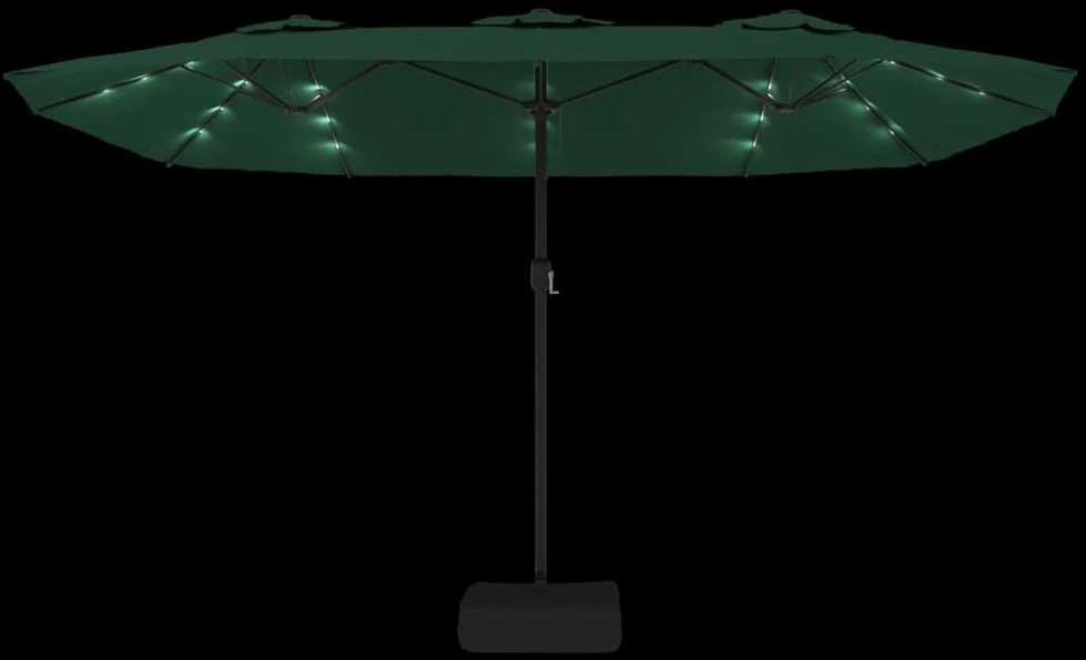 Dvigubas sodo skėtis nuo saulės su LED, žalias, 449x245cm