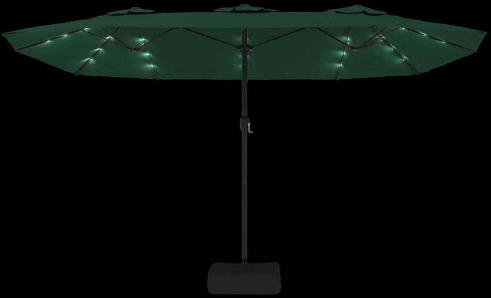Dvigubas sodo skėtis nuo saulės su LED, žalias, 449x245cm
