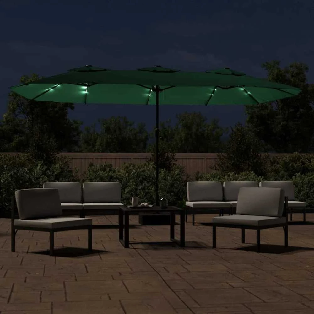 Dvigubas sodo skėtis nuo saulės su LED, žalias, 449x245cm