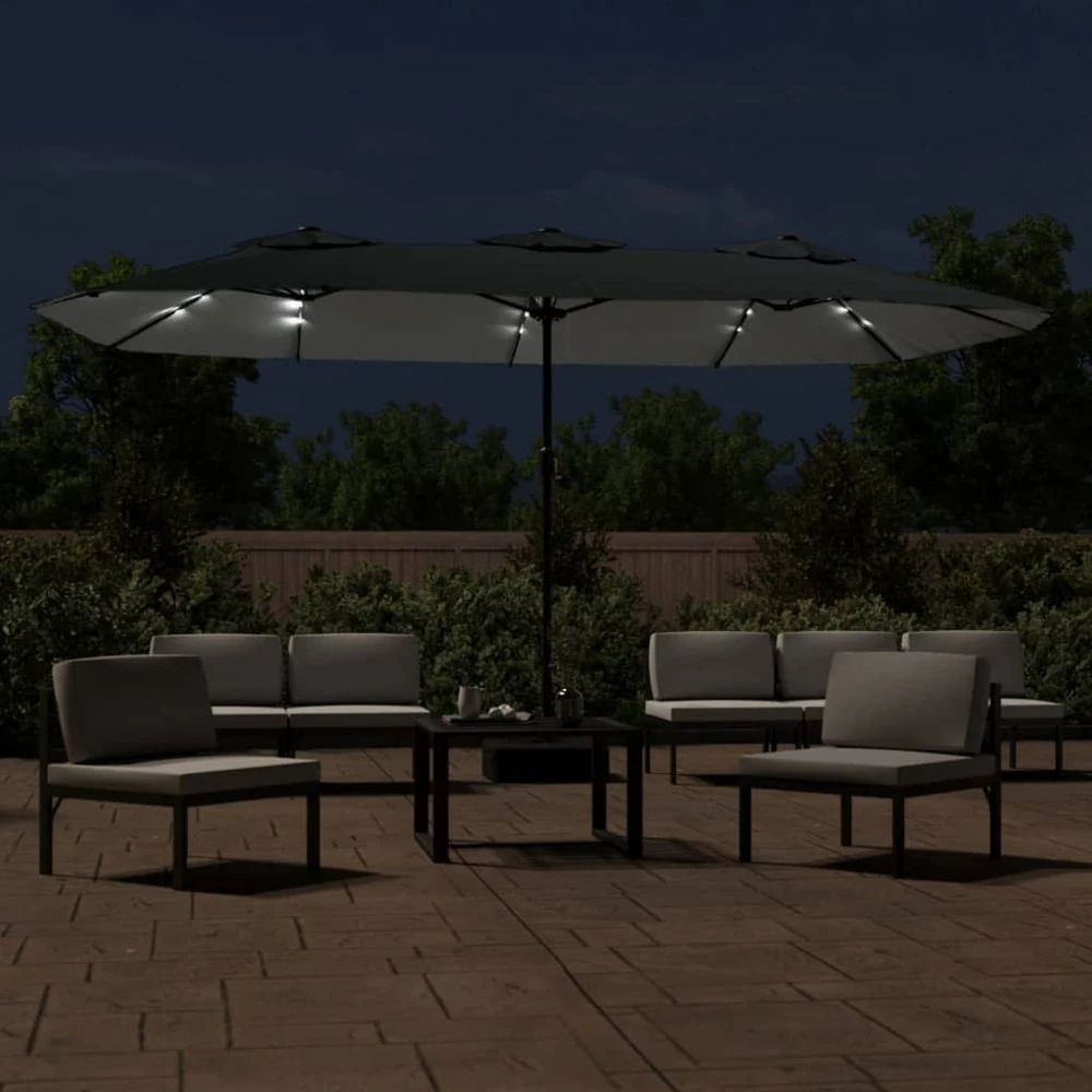 Dvigubas sodo skėtis nuo saulės su LED, antracito, 449x245cm